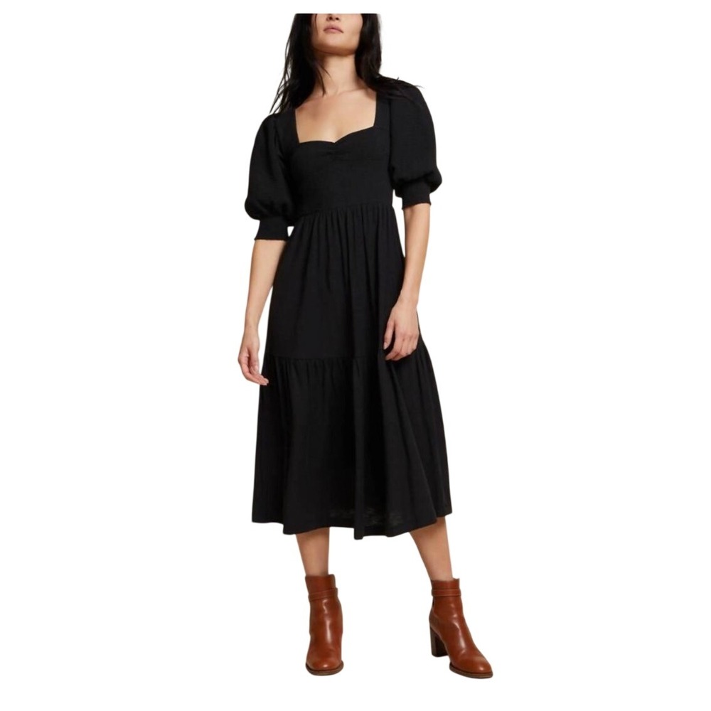Nation LTD Black Dress LBD Cowgirl Cotton Feminine Sweetheart Neck Smocked M